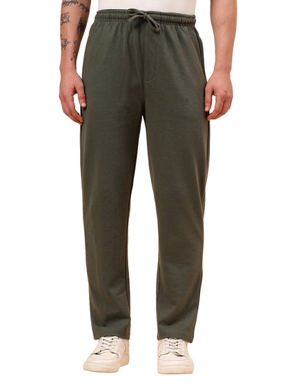 Men's Olive Green Solid Regular Fit Casual Track Pant
