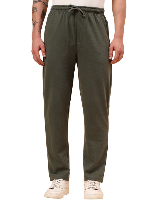 Men's Olive Green Solid Regular Fit Casual Track Pant
