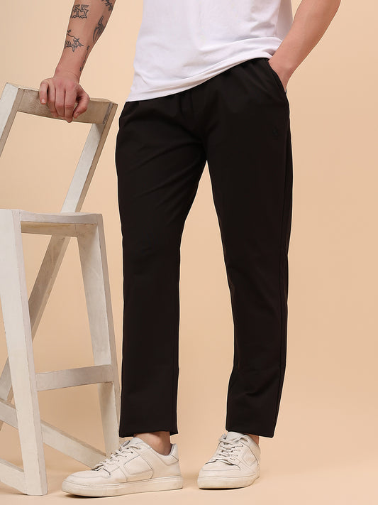 Men's Black Solid Regular Fit Casual Track Pant