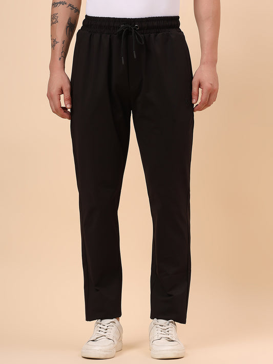 Men's Black Solid Regular Fit Casual Track Pant