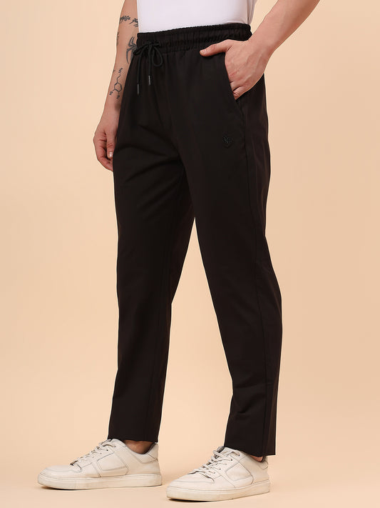 Men's Black Solid Regular Fit Casual Track Pant