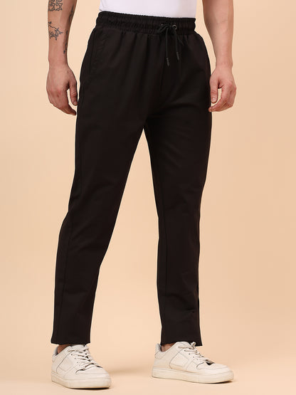 Men's Black Solid Regular Fit Casual Track Pant