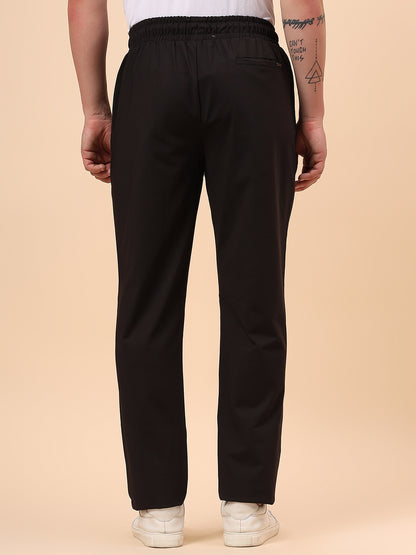Men's Black Solid Regular Fit Casual Track Pant