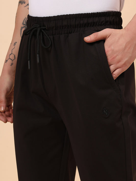 Men's Black Solid Regular Fit Casual Track Pant