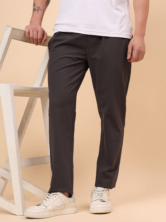 Men's Dark Grey Solid Regular Fit Casual Track Pant