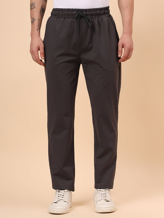 Men's Dark Grey Solid Regular Fit Casual Track Pant