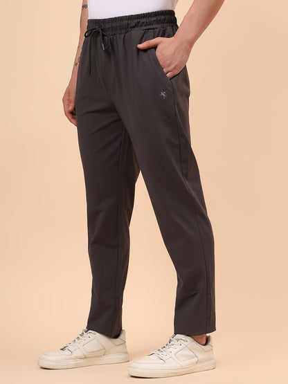 Men's Dark Grey Solid Regular Fit Casual Track Pant