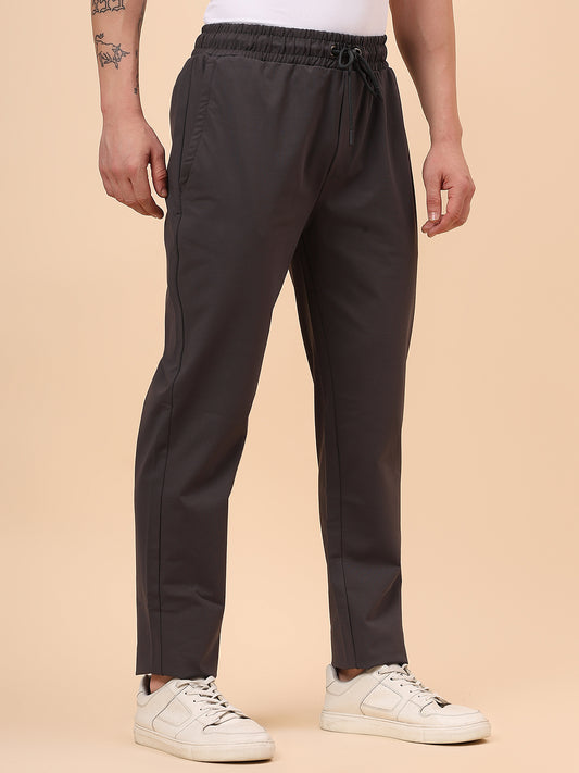 Men's Dark Grey Solid Regular Fit Casual Track Pant
