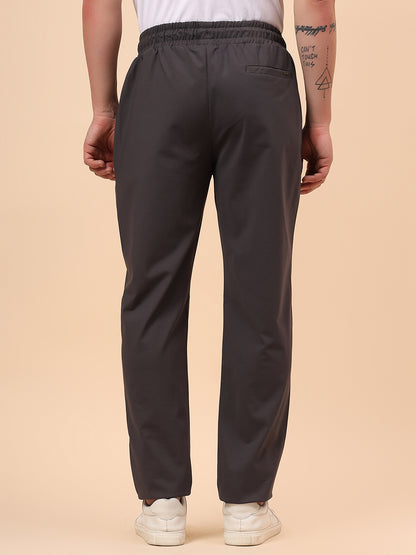 Men's Dark Grey Solid Regular Fit Casual Track Pant