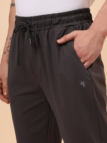 Men's Dark Grey Solid Regular Fit Casual Track Pant