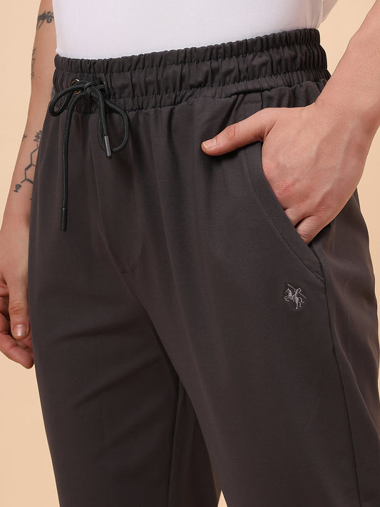 Men's Dark Grey Solid Regular Fit Casual Track Pant
