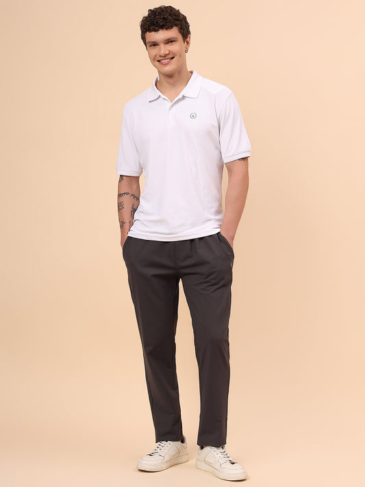 Men's Dark Grey Solid Regular Fit Casual Track Pant