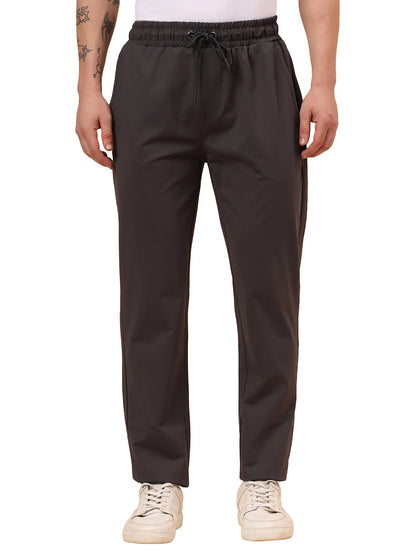 Men's Dark Grey Solid Regular Fit Casual Track Pant