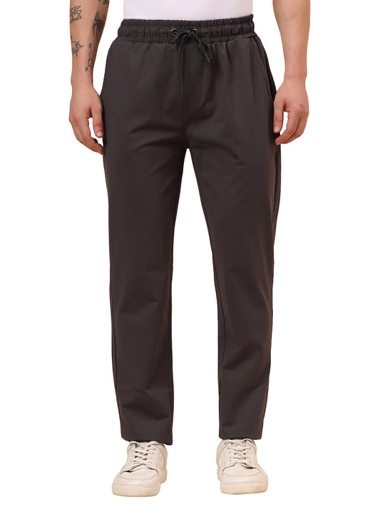 Men's Dark Grey Solid Regular Fit Casual Track Pant