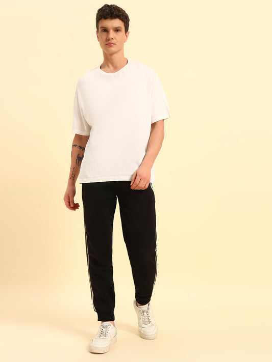 Track Pants for Men | Breathable & Soft with Color Fastness Regular Fit Poly Cotton Fabric Solid Pattern Drawstring Closure