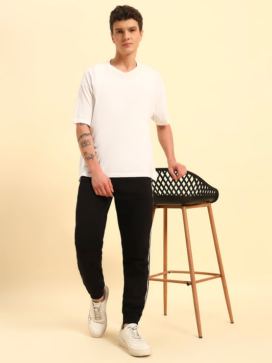 Track Pants for Men | Breathable & Soft with Color Fastness Regular Fit Poly Cotton Fabric Solid Pattern Drawstring Closure