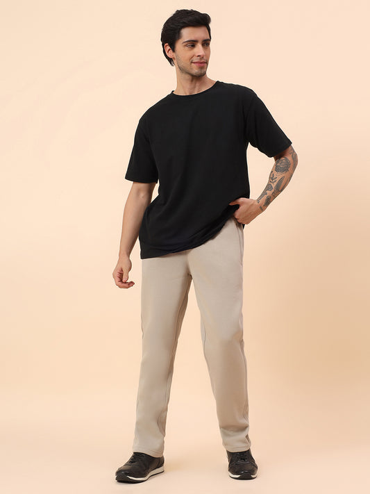 Track Pants for Men | Breathable & Soft with Color Fastness Regular Fit Fleece Fabric Solid Pattern Drawstring Closure