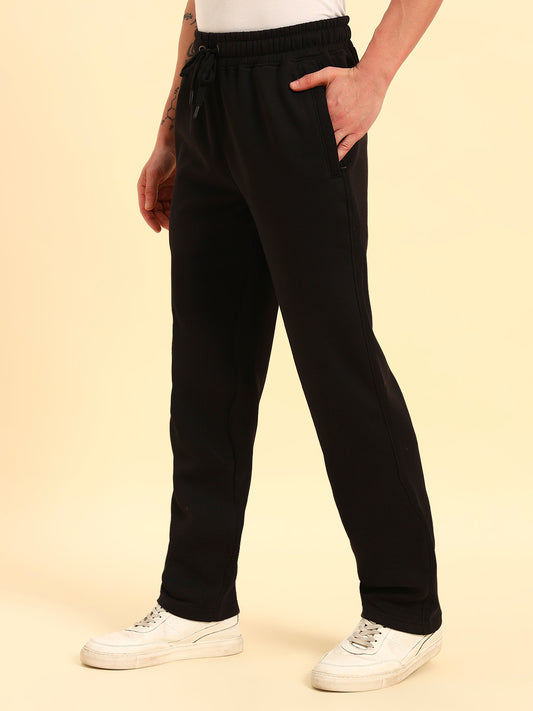 Track Pants for Men | Breathable & Soft with Color Fastness Regular Fit Poly Cotton Fabric Solid Pattern Drawstring Closure