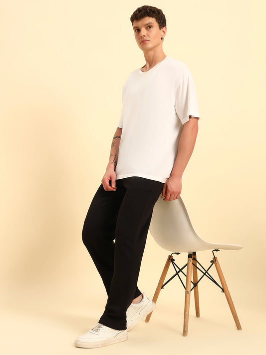 Track Pants for Men | Breathable & Soft with Color Fastness Regular Fit Poly Cotton Fabric Solid Pattern Drawstring Closure