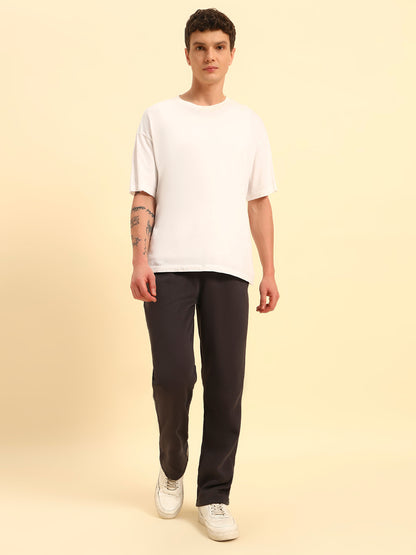 Track Pants for Men | Breathable & Soft with Color Fastness Regular Fit Poly Cotton Fabric Solid Pattern Drawstring Closure