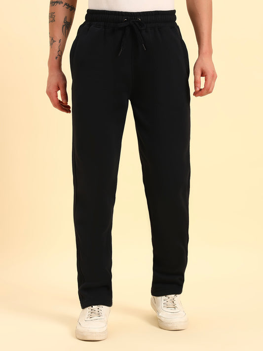 Track Pants for Men | Breathable & Soft with Color Fastness Regular Fit Poly Cotton Fabric Solid Pattern Drawstring Closure