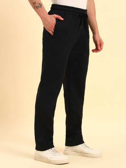 Track Pants for Men | Breathable & Soft with Color Fastness Regular Fit Poly Cotton Fabric Solid Pattern Drawstring Closure