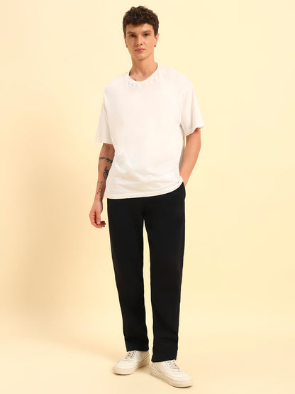 Track Pants for Men | Breathable & Soft with Color Fastness Regular Fit Poly Cotton Fabric Solid Pattern Drawstring Closure