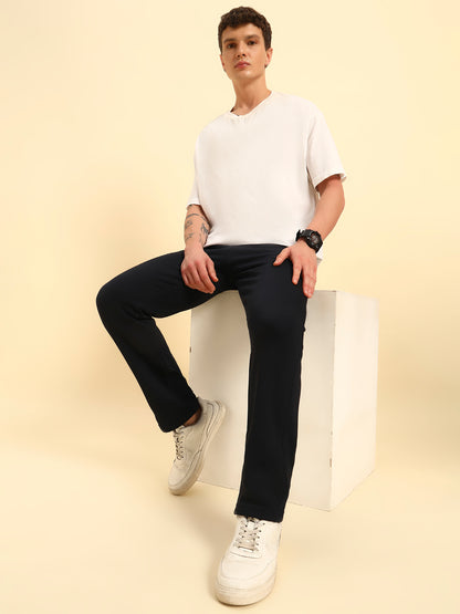 Track Pants for Men | Breathable & Soft with Color Fastness Regular Fit Poly Cotton Fabric Solid Pattern Drawstring Closure