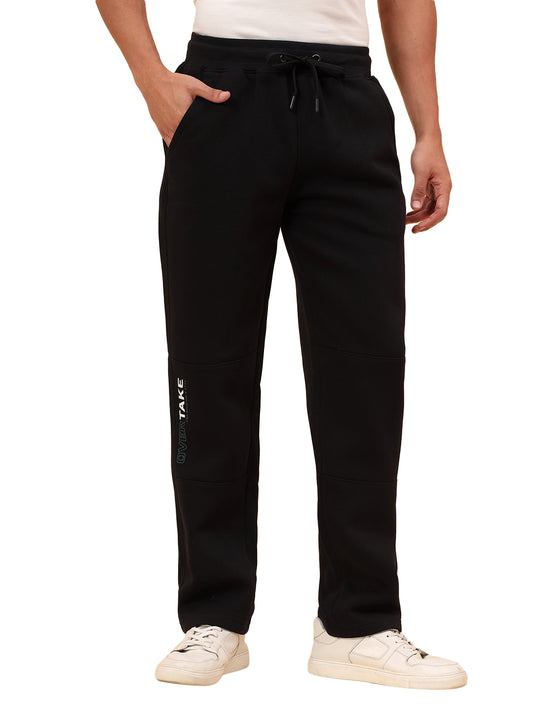 Track Pants for Men | Breathable & Soft with Color Fastness Regular Fit Fleece Fabric Solid Pattern Drawstring Closure
