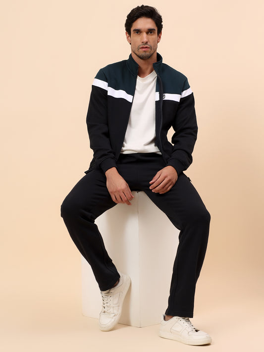 Track Suit for Men | Winter Wear Mock Collar with Full Zipper Upper Poly Cotton Fabric Colour Block Pattern