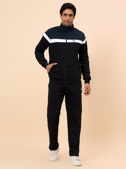 Track Suit for Men | Winter Wear Mock Collar with Full Zipper Upper Poly Cotton Fabric Colour Block Pattern