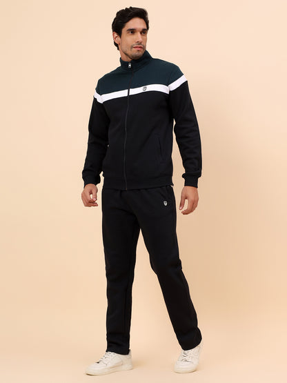 Track Suit for Men | Winter Wear Mock Collar with Full Zipper Upper Poly Cotton Fabric Colour Block Pattern