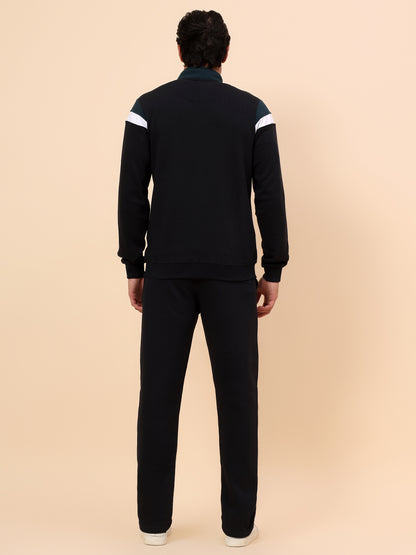 Track Suit for Men | Winter Wear Mock Collar with Full Zipper Upper Poly Cotton Fabric Colour Block Pattern