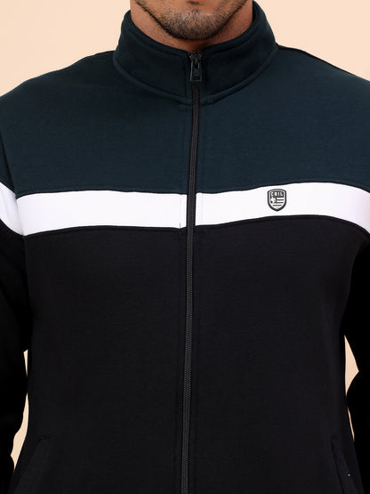 Track Suit for Men | Winter Wear Mock Collar with Full Zipper Upper Poly Cotton Fabric Colour Block Pattern