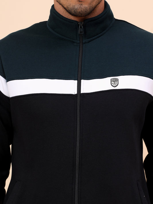 Track Suit for Men | Winter Wear Mock Collar with Full Zipper Upper Poly Cotton Fabric Colour Block Pattern
