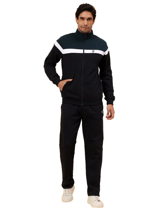 Track Suit for Men | Winter Wear Mock Collar with Full Zipper Upper Poly Cotton Fabric Colour Block Pattern