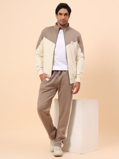 Track Suit for Men | Winter Wear Mock Collar with Full Zipper Upper Poly Cotton Fabric Colour Block Pattern