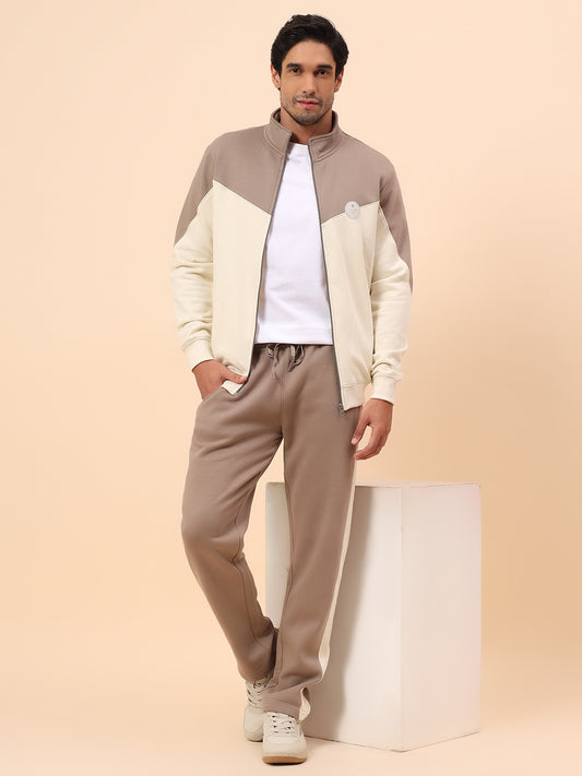 Track Suit for Men | Winter Wear Mock Collar with Full Zipper Upper Poly Cotton Fabric Colour Block Pattern
