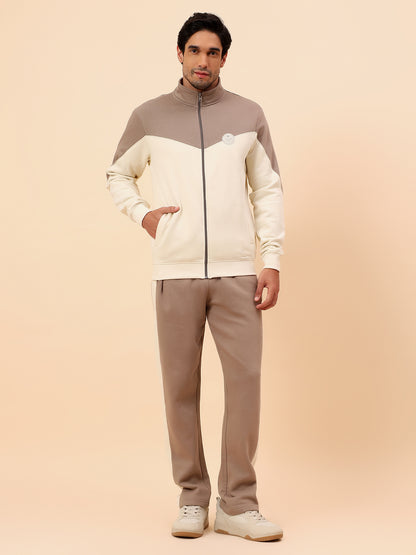 Track Suit for Men | Winter Wear Mock Collar with Full Zipper Upper Poly Cotton Fabric Colour Block Pattern