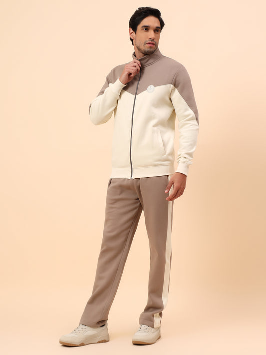Track Suit for Men | Winter Wear Mock Collar with Full Zipper Upper Poly Cotton Fabric Colour Block Pattern