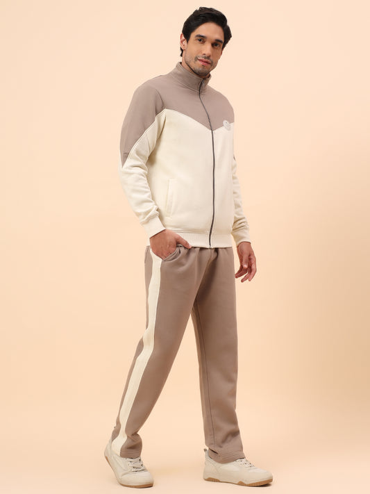 Track Suit for Men | Winter Wear Mock Collar with Full Zipper Upper Poly Cotton Fabric Colour Block Pattern