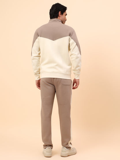 Track Suit for Men | Winter Wear Mock Collar with Full Zipper Upper Poly Cotton Fabric Colour Block Pattern