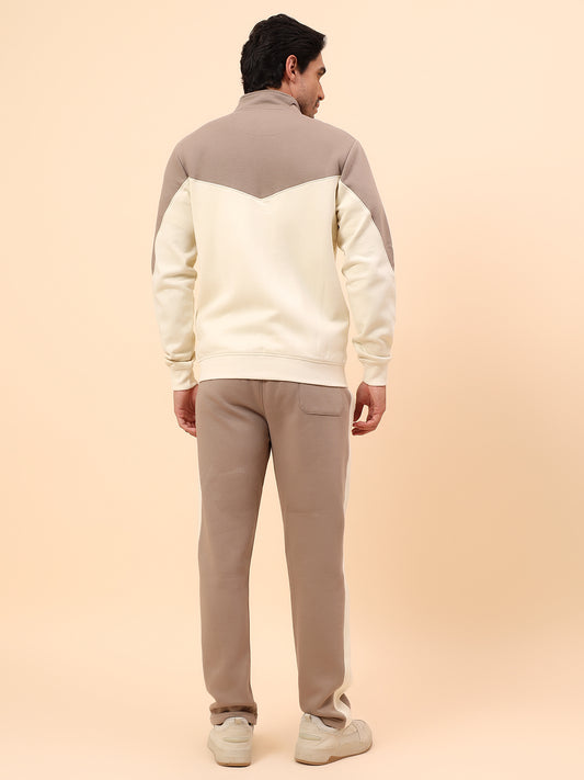 Track Suit for Men | Winter Wear Mock Collar with Full Zipper Upper Poly Cotton Fabric Colour Block Pattern