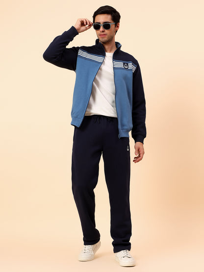 Track Suit for Men | Winter Wear Mock Collar with Full Zipper Upper Poly Cotton Fabric Colour Block Pattern