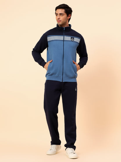 Track Suit for Men | Winter Wear Mock Collar with Full Zipper Upper Poly Cotton Fabric Colour Block Pattern