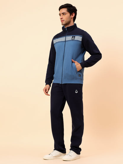 Track Suit for Men | Winter Wear Mock Collar with Full Zipper Upper Poly Cotton Fabric Colour Block Pattern