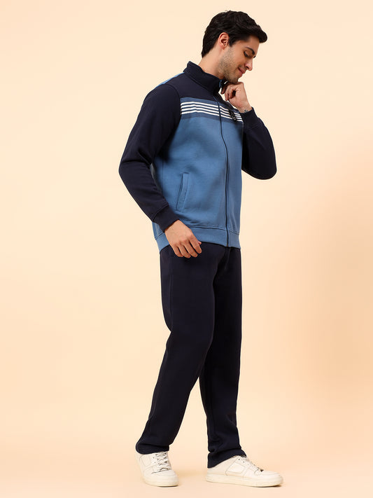 Track Suit for Men | Winter Wear Mock Collar with Full Zipper Upper Poly Cotton Fabric Colour Block Pattern