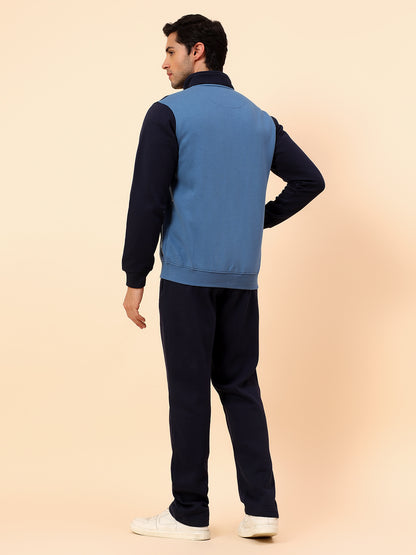 Track Suit for Men | Winter Wear Mock Collar with Full Zipper Upper Poly Cotton Fabric Colour Block Pattern