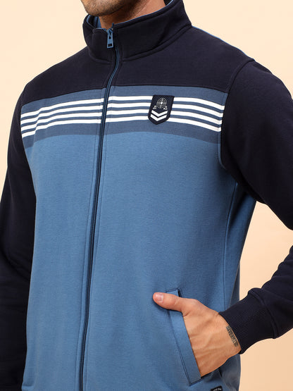 Track Suit for Men | Winter Wear Mock Collar with Full Zipper Upper Poly Cotton Fabric Colour Block Pattern
