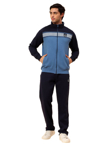 Track Suit for Men | Winter Wear Mock Collar with Full Zipper Upper Poly Cotton Fabric Colour Block Pattern